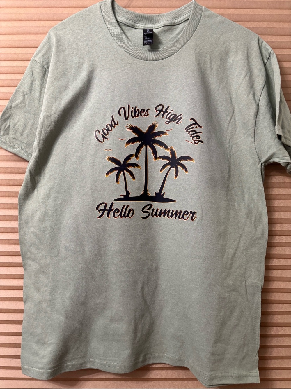 NEW Size Large Hello Summer Palm Graphic Tee - Sage Green